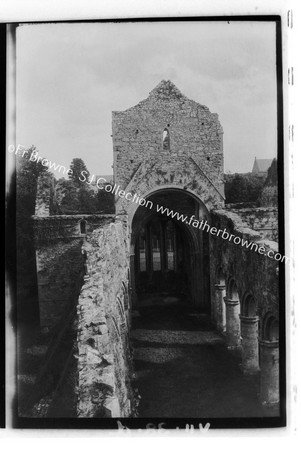 VIEW OF NAVE WITH BROKEN & BUTTRESSED NORTH WALL FROM WEST GABLE